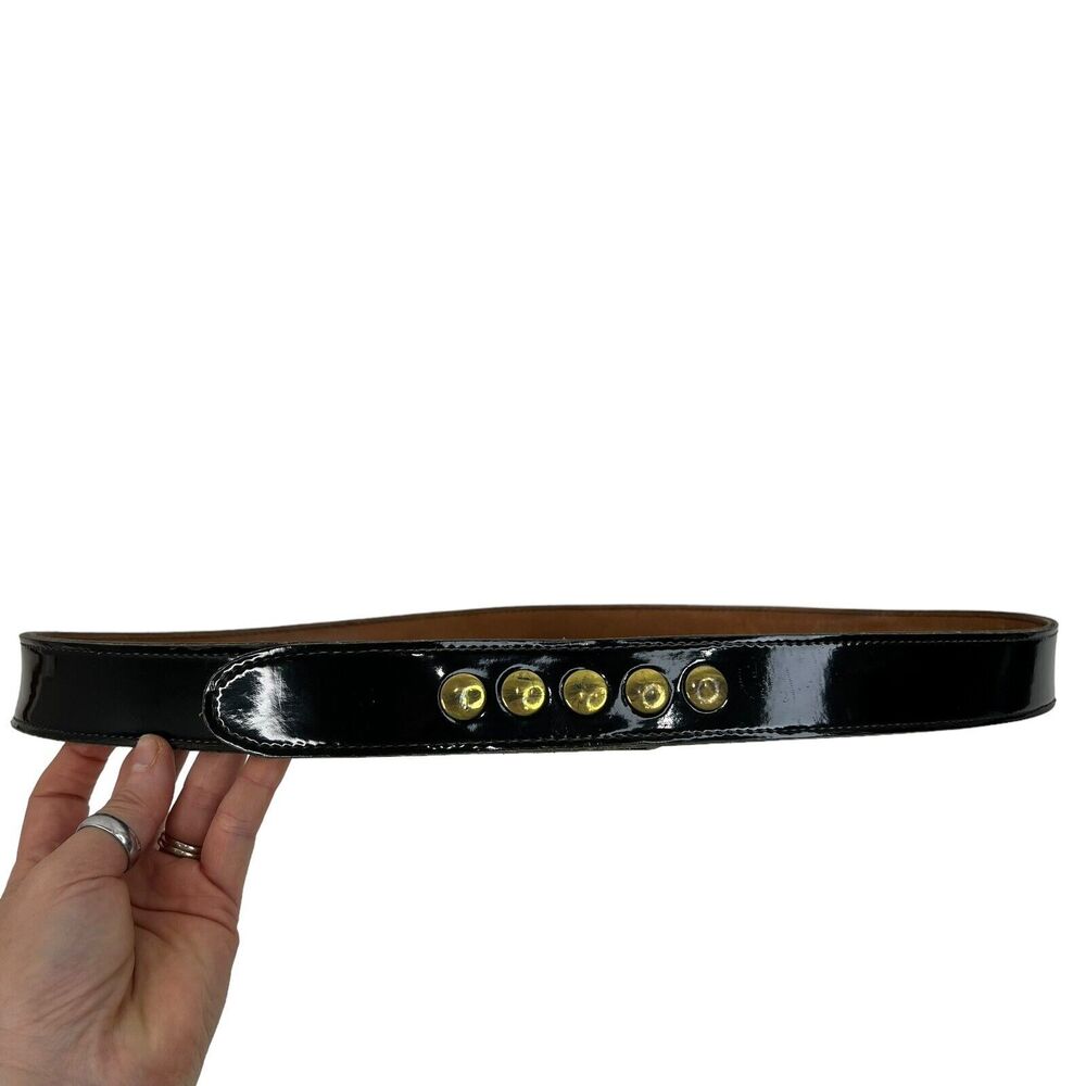 Vtg Looper Belt Size 44 Men's Black Patent Leather Thick Snap Closure Police
